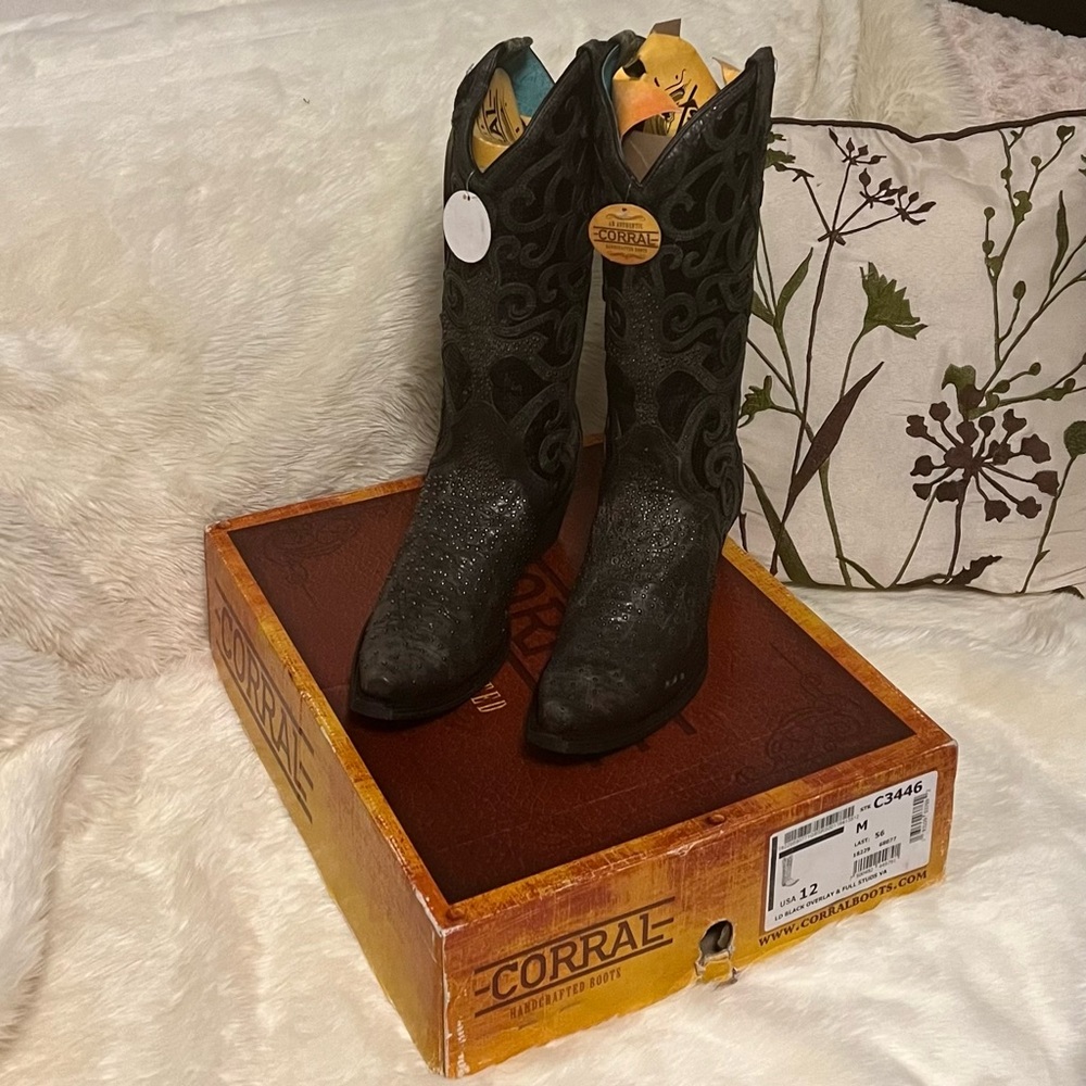 Brand New Corral Boots. Never been worn. Size 12 Pewter grey and black sequins